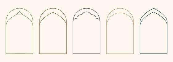 Modern minimalist aesthetic line arch frames in trendy boho style. Modern Y2K vector design outline geometric form for banner, social media, poster. Shape Islamic door silhouette Arabic border.