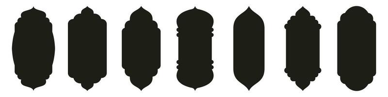 Shape Islamic door and window silhouette Arabic arch. Collection of patterns in oriental style. Frames in Arabic Muslim design for Ramadan Kareem. Vector mosque gate shape isolated on white