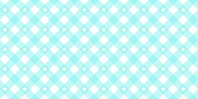 Gingham star diagonal seamless pattern in blue pastel color. Vichy plaid design for Easter holiday textile decorative. Vector checkered pattern for fabric - picnic blanket, tablecloth, dress, napkin.
