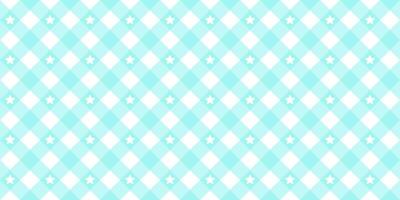 Gingham star diagonal seamless pattern in blue pastel color. Vichy plaid design for Easter holiday textile decorative. Vector checkered pattern for fabric - picnic blanket, tablecloth, dress, napkin.