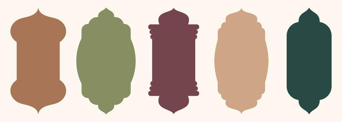 Shape Islamic door and window silhouette Arabic arch. Collection of patterns in oriental style. Frames in Arabic Muslim design for Ramadan Kareem. Vector mosque gate shape isolated on white