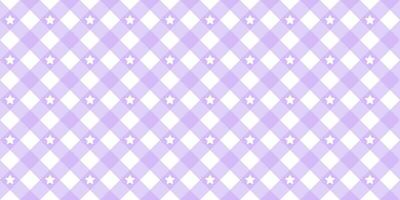 Gingham star diagonal seamless pattern in purple pastel color. Vichy plaid design for Easter holiday textile decorative. Vector checkered pattern for fabric - blanket, tablecloth, dress, napkin.