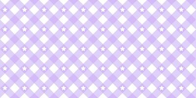 Gingham star diagonal seamless pattern in purple pastel color. Vichy plaid design for Easter holiday textile decorative. Vector checkered pattern for fabric - blanket, tablecloth, dress, napkin.