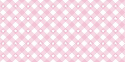 Gingham star diagonal seamless pattern in pink pastel color. Vichy plaid design for Easter holiday textile decorative. Vector checkered pattern for fabric - picnic blanket, tablecloth, dress, napkin.