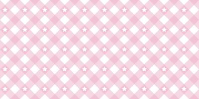 Gingham star diagonal seamless pattern in pink pastel color. Vichy plaid design for Easter holiday textile decorative. Vector checkered pattern for fabric - picnic blanket, tablecloth, dress, napkin.