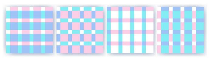 Vichy seamless pattern set in pastel colors for pink doll. Gingham design Birthday, Easter holiday textile decorative. Vector check plaid patterns for fabric - blanket, tablecloth, dress, napkin.