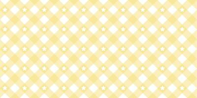 Gingham star diagonal seamless pattern in yellow pastel color. Vichy plaid design for Easter holiday textile decorative. Vector checkered pattern for fabric - blanket, tablecloth, dress, napkin.
