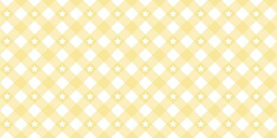 Gingham star diagonal seamless pattern in yellow pastel color. Vichy plaid design for Easter holiday textile decorative. Vector checkered pattern for fabric - blanket, tablecloth, dress, napkin.