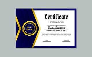 blue and gold certificate template design in luxury style. certificate for appreciation of business and education. vector