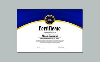 blue and gold certificate template design in luxury style. certificate for appreciation of business and education. vector