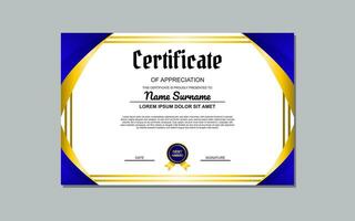 blue and gold certificate template design in luxury style. certificate for appreciation of business and education. vector