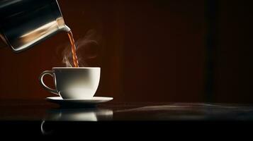 Photo of a drop of coffee falls from the coffee pot into the coffee