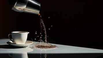 Photo of a drop of coffee falls from the coffee pot into the coffee