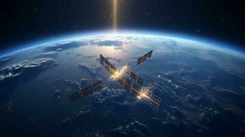 Satellite communication above earth photo