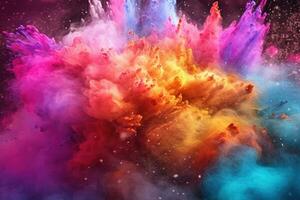 A colorful powder explosion in a black background Generative AI photo