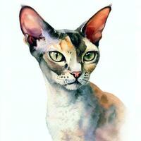 Cute cat watercolor painting Creative AI design. photo