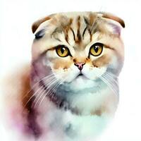 Cute cat watercolor painting Creative AI design. photo