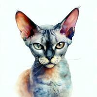 Cute cat watercolor painting Creative AI design. photo