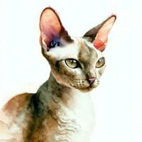 Cute cat watercolor painting Creative AI design. photo