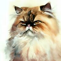 Cute cat watercolor painting Creative AI design. photo