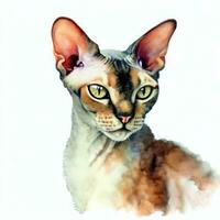 Cute cat watercolor painting Creative AI design. photo