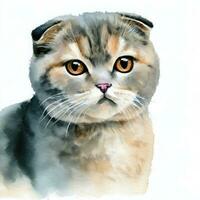 Cute cat watercolor painting Creative AI design. photo