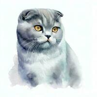 Cute cat watercolor painting Creative AI design. photo