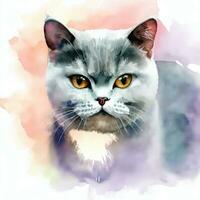 Cute cat watercolor painting Creative AI design. photo