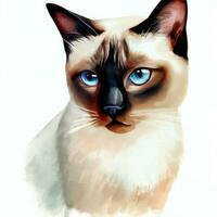 Cute cat watercolor painting Creative AI design. photo