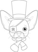 Halloween greeting card for coloring. Chihuahua dog with top hat, scarf and eye patch vector