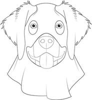 Halloween greeting card for coloring. Bernese Mountain dog dressed as a ghost vector