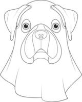 Halloween greeting card for coloring. Boxer dog dressed as a ghost vector