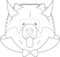 Halloween greeting card for coloring. Chow Chow dog dressed as a devil with red horns and cape vector