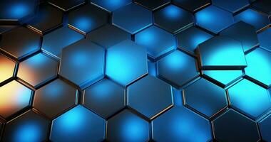 An abstract hexagon background in blue with silver lighting photo