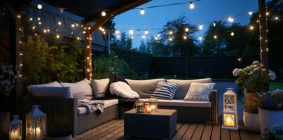 Outdoor night background with lamps photo