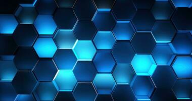 An abstract hexagon background in blue with silver lighting photo