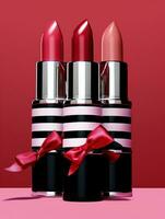 Lipsticks on red background photo