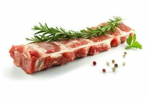Lamb Ribs meat and herbs isolated on white, Generative AI photo