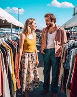 un Pareja a ahorro mercado ai generado foto