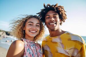 gen z selfie together on the beach Ai generated photo