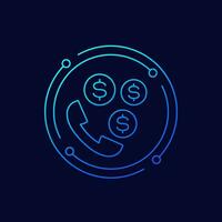 phone call cost icon, linear design vector