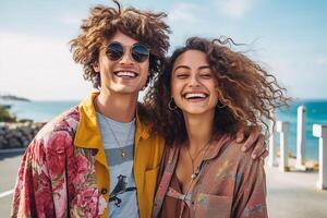 gen z couple on the beach photo