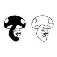 illustration of lazy mushroom character. line art, silhouette, simple and sketch concept. used for mascot, logo, symbol, sign, print, drawing book, or coloring vector