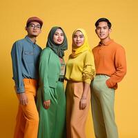 A group of Asian gen z models posing in modern Bold Modern style outfits photo
