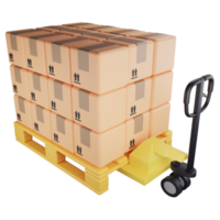 Stack parcel box on pallet and hand lift clipart flat design icon isolated on transparent background , 3D rendering logistic and delivery concept png