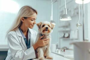 médico examina enfermo perro ai generado foto