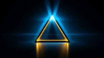 Cool blue geometric triangular figure background with a yellow neon laser light photo