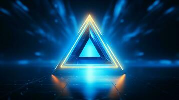 Cool blue geometric triangular figure background with a yellow neon laser light photo