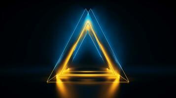 Cool blue geometric triangular figure background with a yellow neon laser light photo