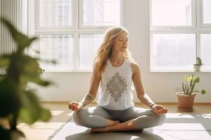young woman doing yoga meditation ai generated photo